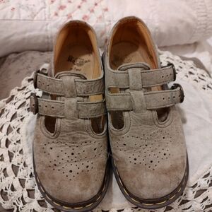 Dr. Martens Taupe Flats with Dual Buckle Straps